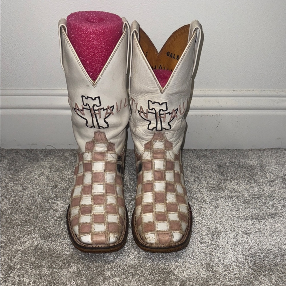 Tin Haul Pink & white checkered boots